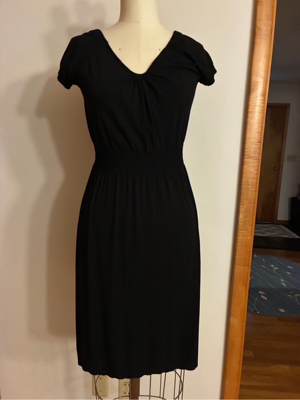 JJ Authentic Black V-Neck Short Sleeve Smocked Waist Dress “Little Black Dress”